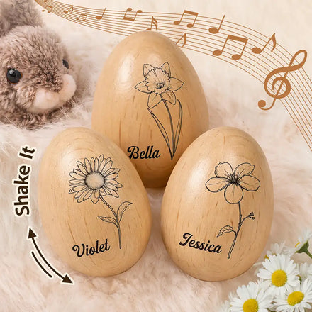 Birth Month Flower Blooms - Personalized Musical Wooden Easter Egg Shaker