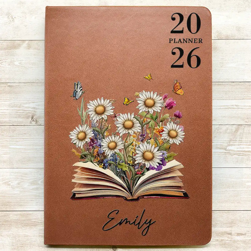 Gift For Wife,Gift For Yourself,Gift For Girlfriend,Gift For Women,Gift For Aunt,Gift For Grandma,Gift For Daughter,Gift For Sisters,Gift For Bestie - Birth Month Flower Blooms Planner 2026 - Personalized Leather Journal