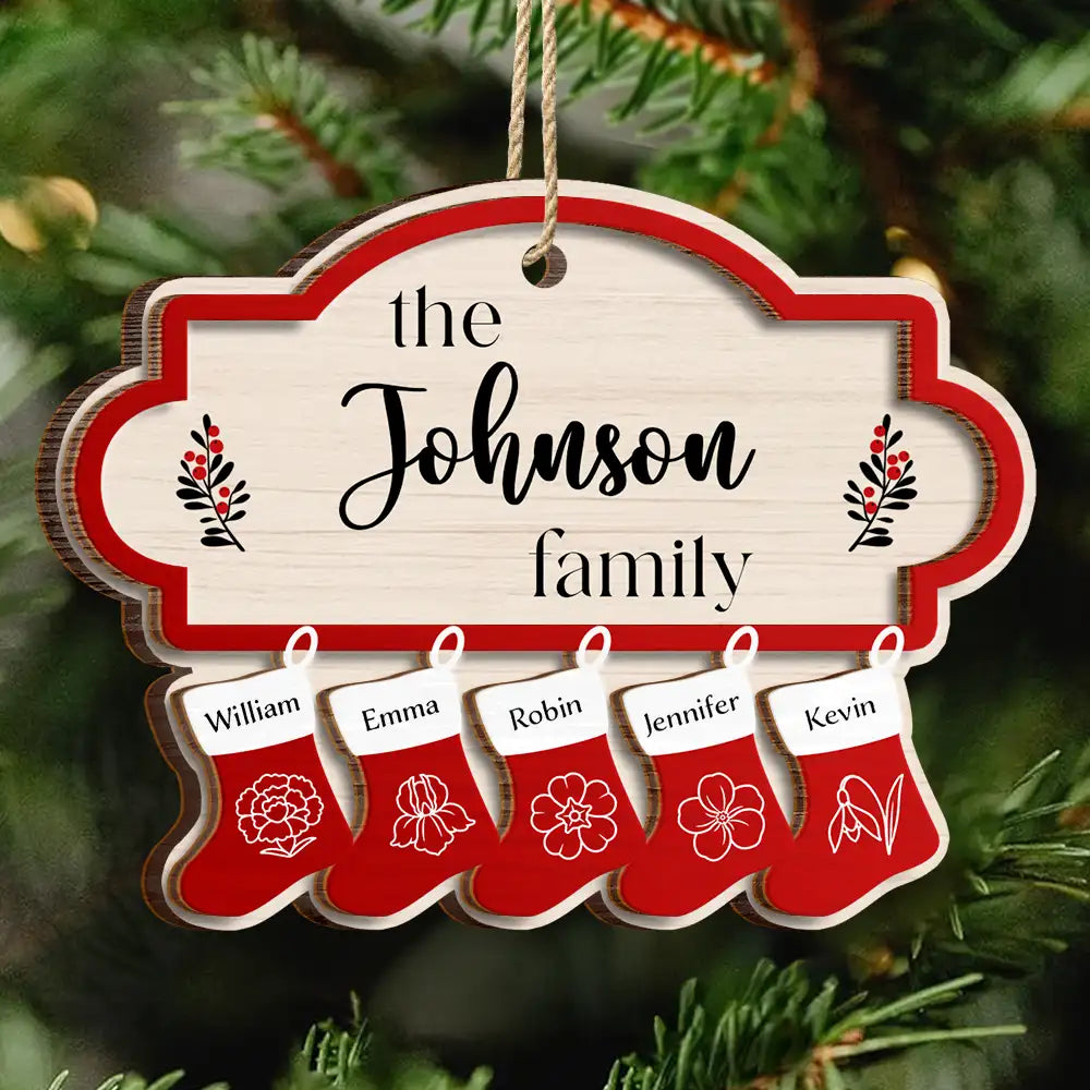 Birth Month Flower Family Stockings - Personalized 2-Layered Wooden Ornament