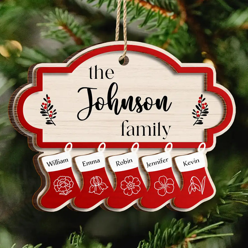 Parents,Family,Gift For Mother,Gift For Father,Gift For Grandpa,Gift For Grandma,Love,Christmas - Birth Month Flower Family Stockings - Personalized 2-Layered Wooden Ornament