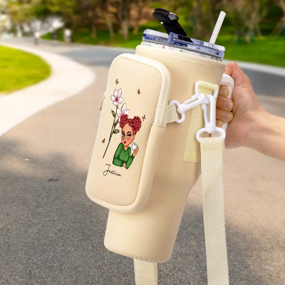 Gift For Yourself,Gift For Women,Gift For Mother,Gift For Grandma - Birth Month Flower For Woman - Personalized Bottle Carrier Bag