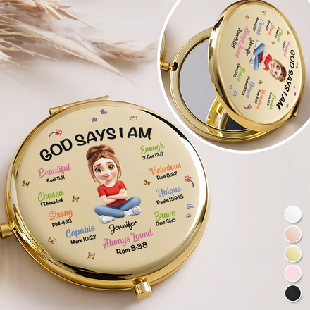 Birth Month Flower God Says I Am - Personalized Compact Mirror