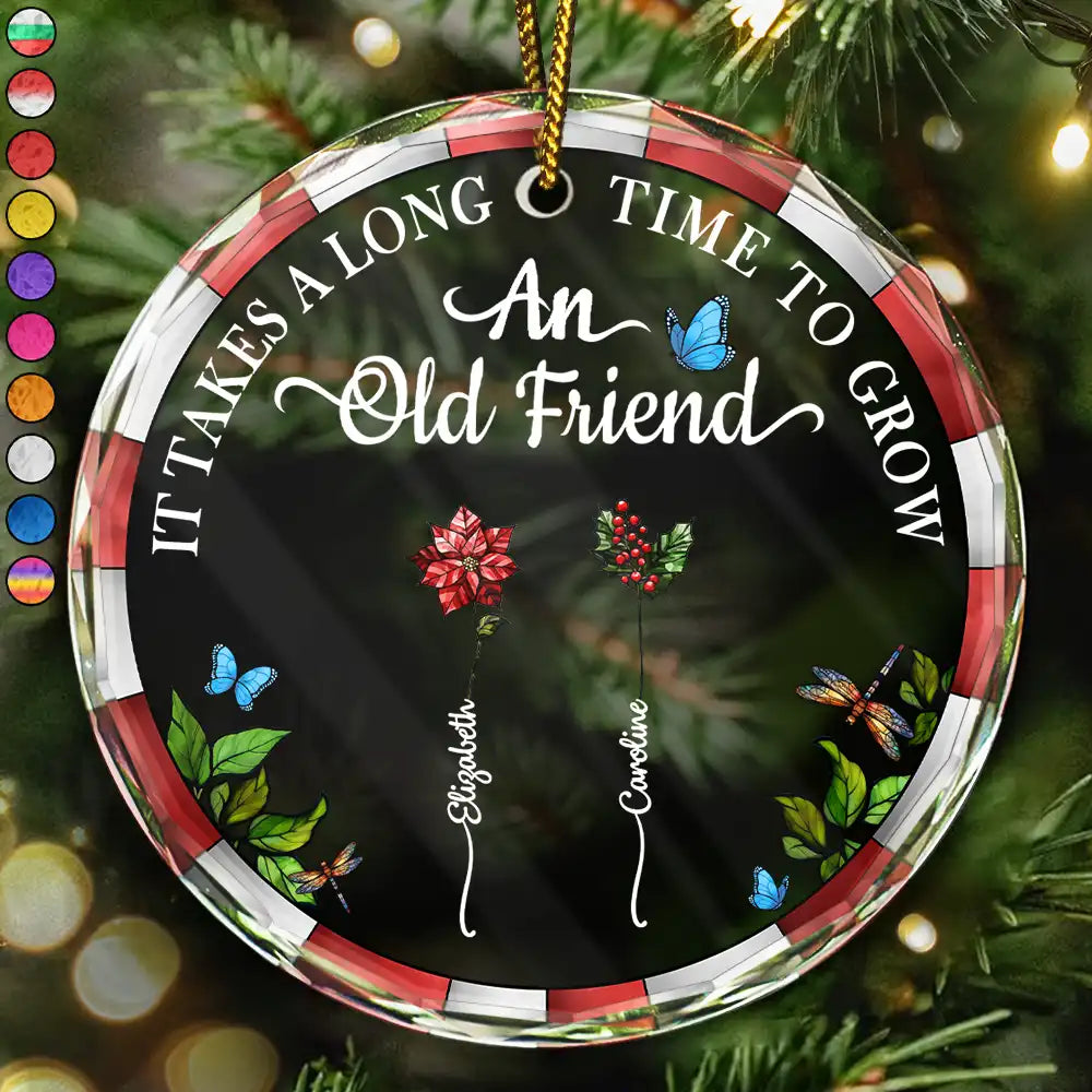 Gift For Bestie,Old Best friends,Love,Christmas - Birth Month Flower Grow An Old Friend - Personalized Circle Glass Ornament
