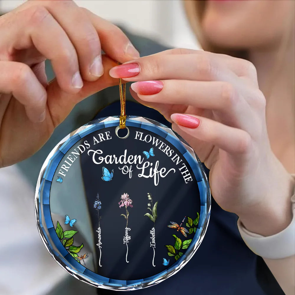 Gift For Bestie,Old Best friends,Love,Christmas - Birth Month Flower Grow An Old Friend - Personalized Circle Glass Ornament