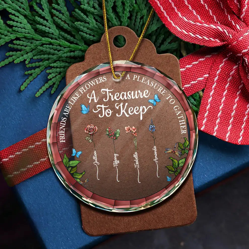 Gift For Bestie,Old Best friends,Love,Christmas - Birth Month Flower Grow An Old Friend - Personalized Circle Glass Ornament