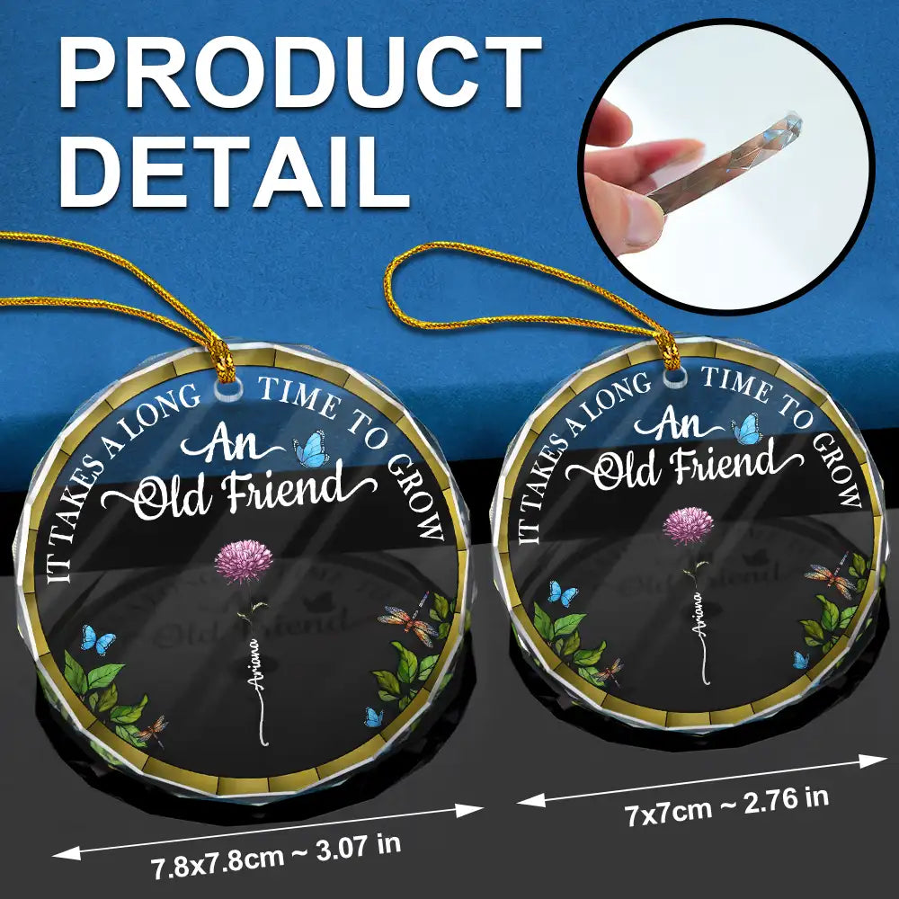 Gift For Bestie,Old Best friends,Love,Christmas - Birth Month Flower Grow An Old Friend - Personalized Circle Glass Ornament
