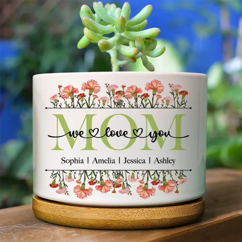 Gift For Grandma,Gift For Mother,Gift For Women,Happy,Top Market,Top Market,Icon - Birth Month Flower Mom Grandma We Love You - Personalized Ceramic Plant Pot