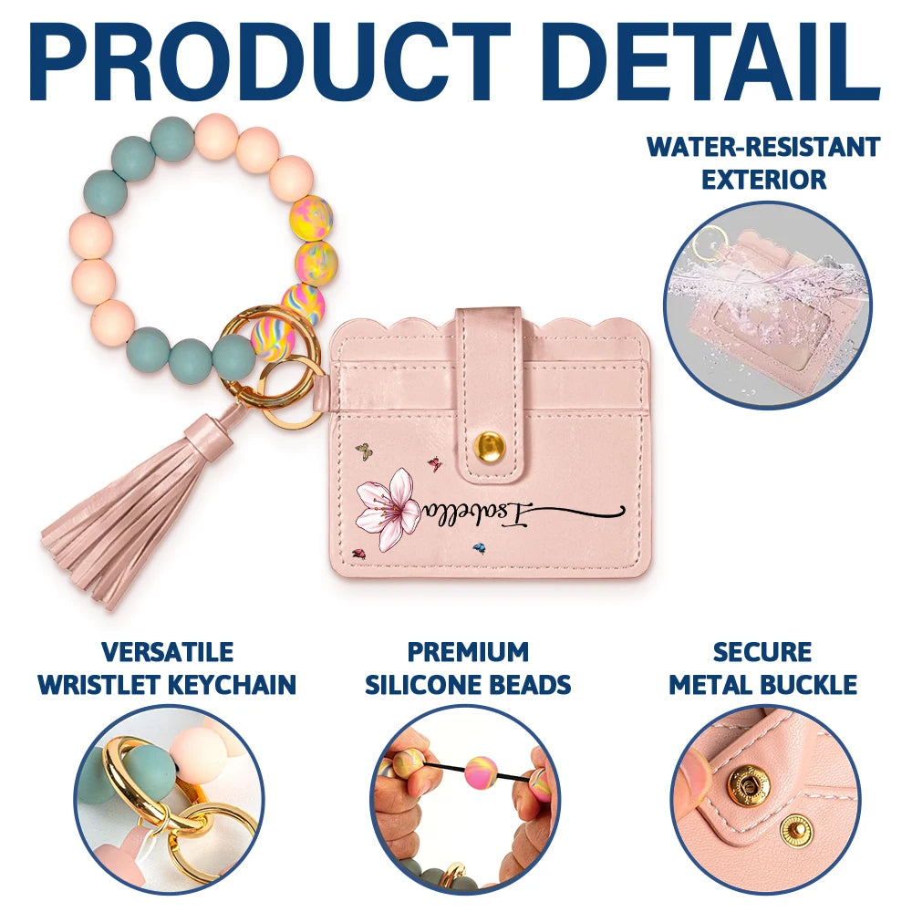 Gift For Yourself,Gift For Women,Happy,Gift For Bestie,Top Market - Birth Month Flower Name - Personalized Keychain Wristlet Leather Wallet