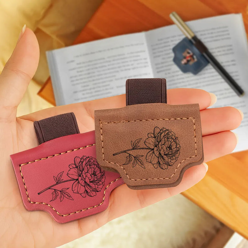 Gift For Yourself,Happy - Birth Month Flower Name Sketch - Personalized Magnetic Leather Pen Clip