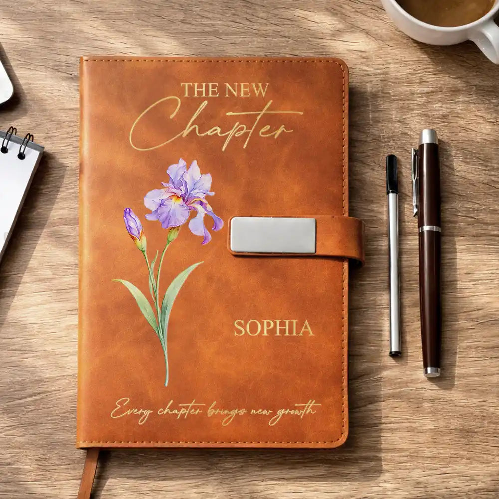 Monthly Notebook Set Birth Month Flower The New Chapter - Personalized Leather Notebook Set ...
