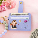 Gift For Yourself,Gift For Women,Happy,Gift For Bestie - Birth Month Flower Turban Woman - Personalized Keychain Wristlet Leather Wallet