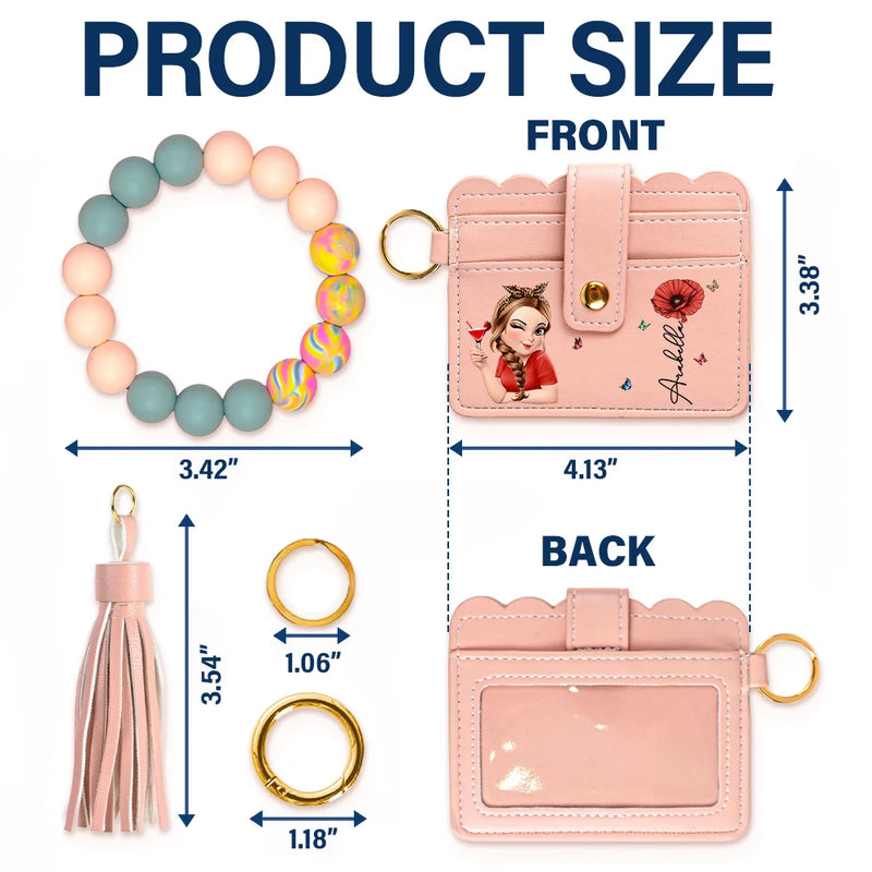 Gift For Yourself,Gift For Women,Happy,Gift For Bestie - Birth Month Flower Turban Woman - Personalized Keychain Wristlet Leather Wallet