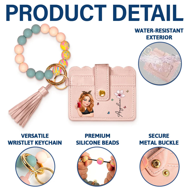 Gift For Yourself,Gift For Women,Happy,Gift For Bestie - Birth Month Flower Turban Woman - Personalized Keychain Wristlet Leather Wallet