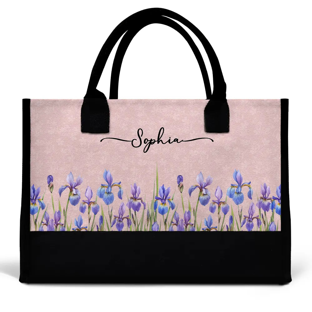 Birth Month Flower Watercolor Blooming In Love - Personalized Canvas Tote Bag