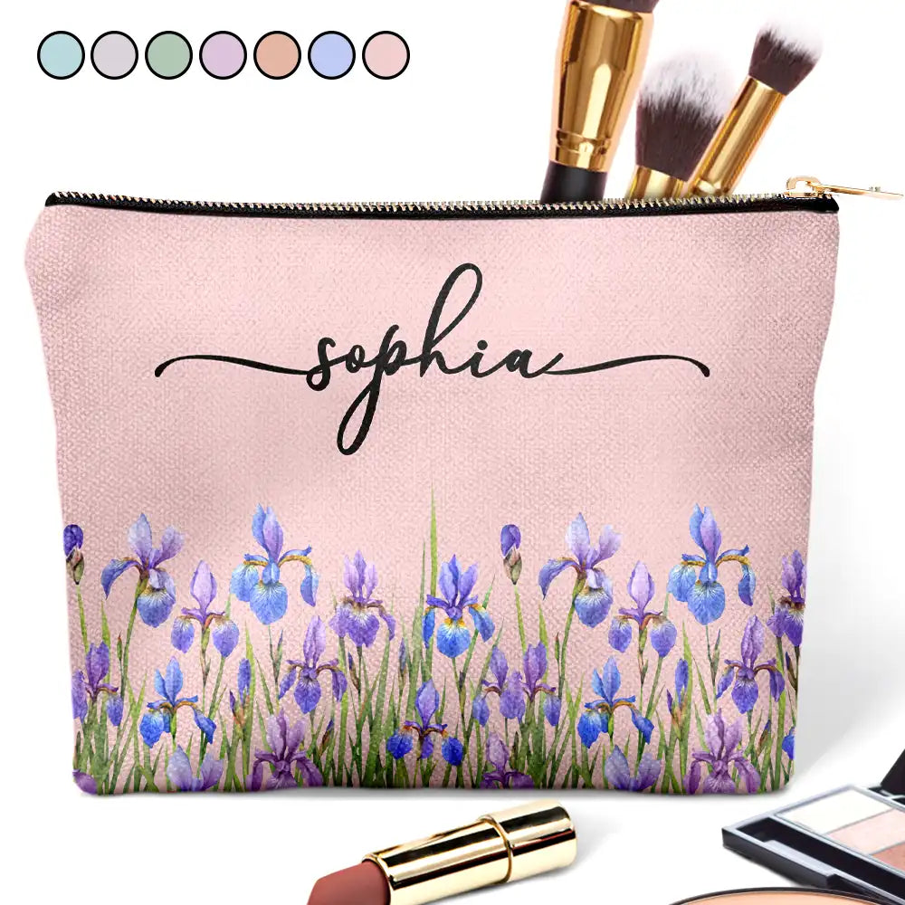 Birth Month Flower Watercolor Blooming In Love - Personalized Cosmetic Bag