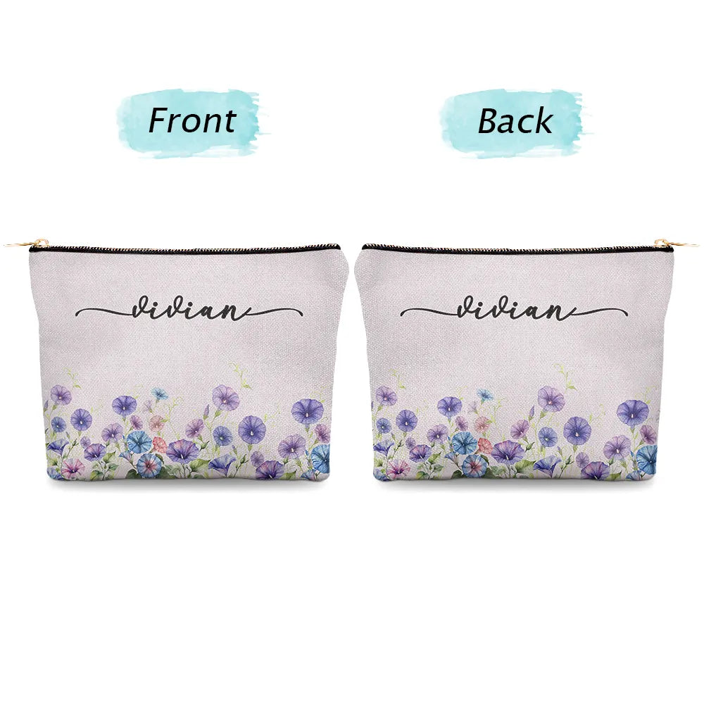 Gift For Yourself,Gift For Women,Happy - Birth Month Flower Watercolor Blooming In Love - Personalized Cosmetic Bag