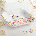 Gift For Yourself, Happy, Gift For Women - Birth Month Flower Watercolor Blooming In Love - Personalized Lace Square Jewelry Dish