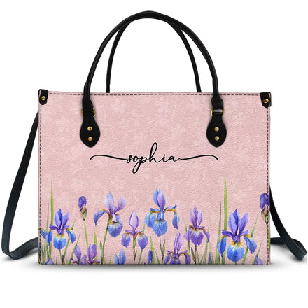 Birth Month Flower Watercolor Blooming In Love - Personalized Leather Bag