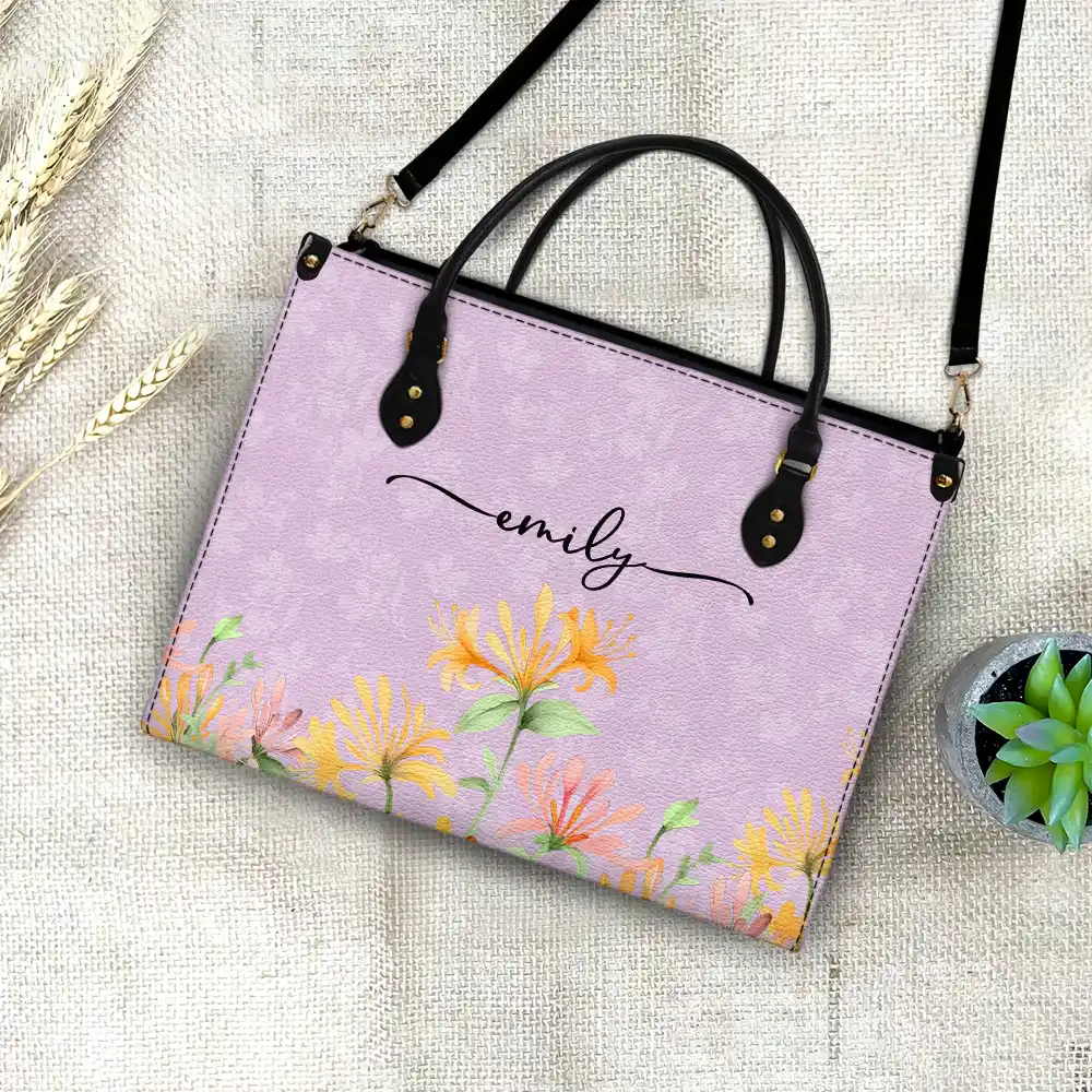 Gift For Yourself,Gift For Women,Happy - Birth Month Flower Watercolor Blooming In Love - Personalized Leather Bag