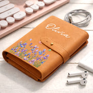 Gift For Women,Gift For Men,Gift For Yourself,Happy,Travel - Birth Month Flower Watercolor Blooming In Love - Personalized Leather Cable Bag