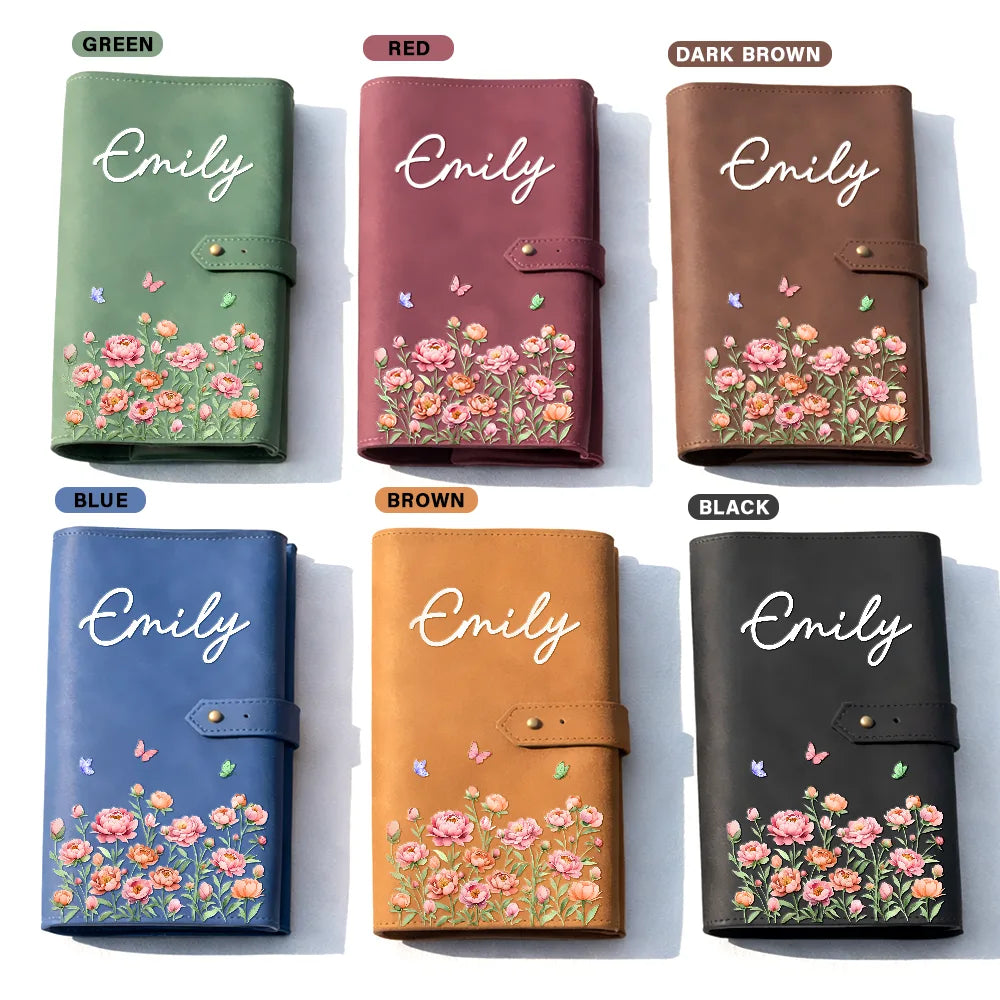 Gift For Women,Gift For Men,Gift For Yourself,Happy,Travel - Birth Month Flower Watercolor Blooming In Love - Personalized Leather Cable Bag