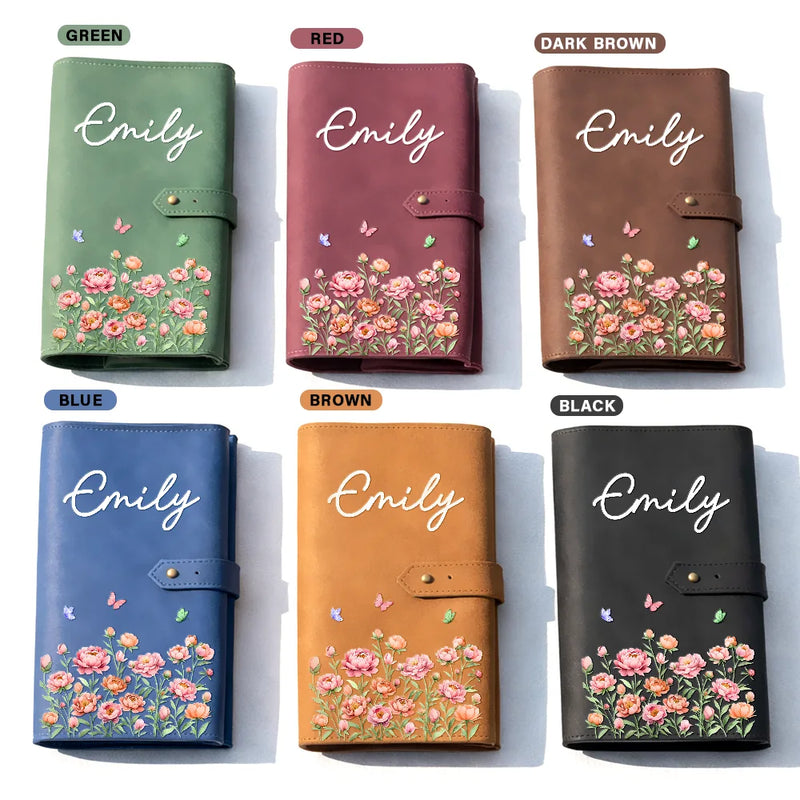 Gift For Women,Gift For Men,Gift For Yourself,Happy,Travel - Birth Month Flower Watercolor Blooming In Love - Personalized Leather Cable Bag