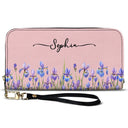 Gift For Yourself,Gift For Women,Happy - Birth Month Flower Watercolor Blooming In Love - Personalized Leather Long Wallet