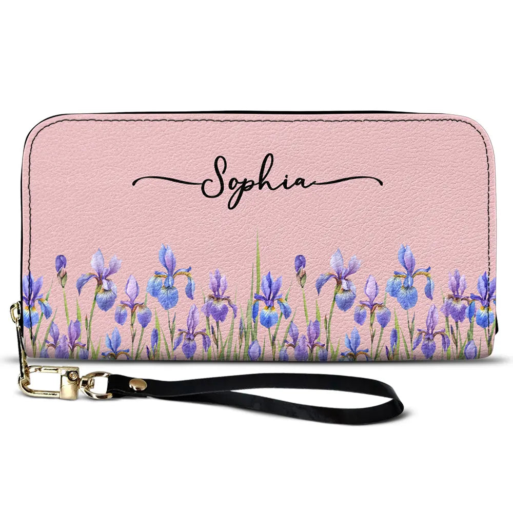 Gift For Yourself,Gift For Women,Happy - Birth Month Flower Watercolor Blooming In Love - Personalized Leather Long Wallet