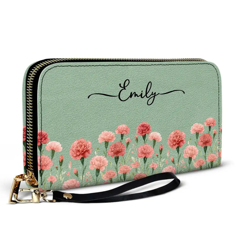 Gift For Yourself,Gift For Women,Happy - Birth Month Flower Watercolor Blooming In Love - Personalized Leather Long Wallet