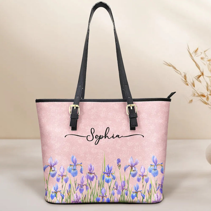 Gift For Yourself,Gift For Women,Happy -  Birth Month Flower Watercolor Blooming In Love - Personalized Leather Tote Bag