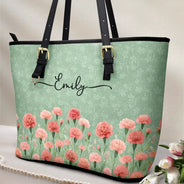 Gift For Yourself,Gift For Women,Happy -  Birth Month Flower Watercolor Blooming In Love - Personalized Leather Tote Bag