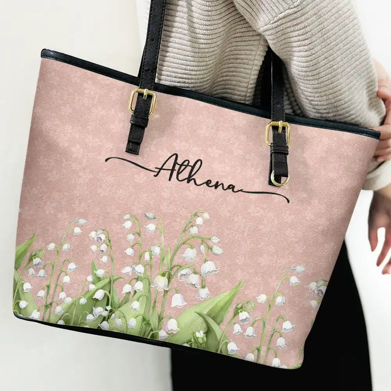 Gift For Yourself,Gift For Women,Happy -  Birth Month Flower Watercolor Blooming In Love - Personalized Leather Tote Bag