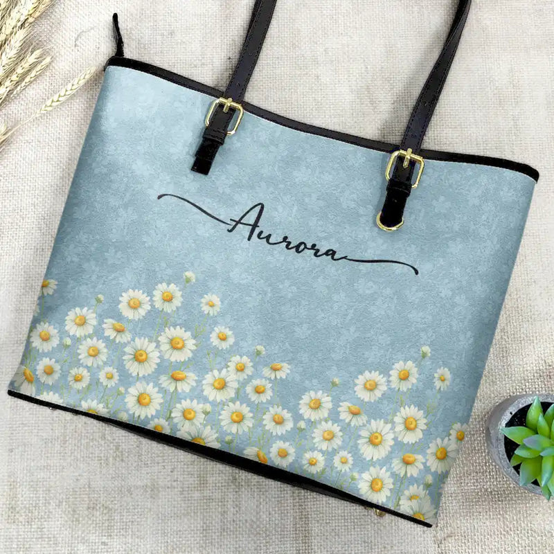 Gift For Yourself,Gift For Women,Happy -  Birth Month Flower Watercolor Blooming In Love - Personalized Leather Tote Bag