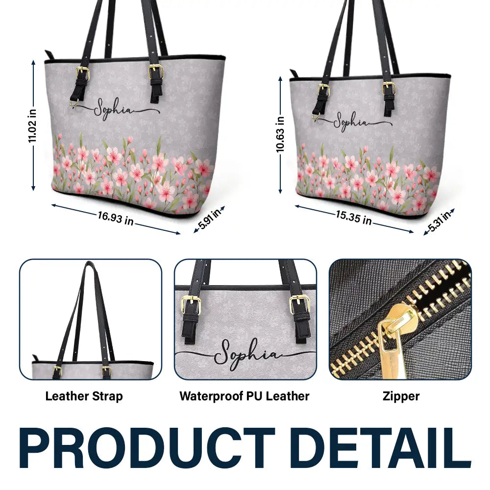 Gift For Yourself,Gift For Women,Happy -  Birth Month Flower Watercolor Blooming In Love - Personalized Leather Tote Bag