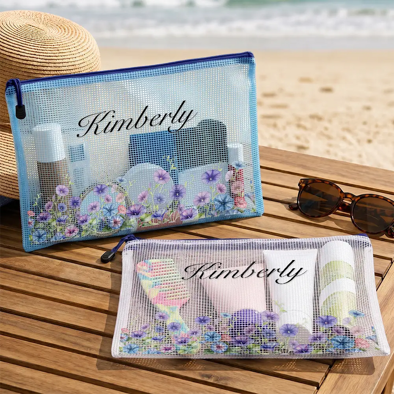 Confident,Gift For Yourself,Summer,Gift For Women,Icon - Birth Month Flower Watercolor Blooming In Love - Personalized Mesh Zipper Pouch