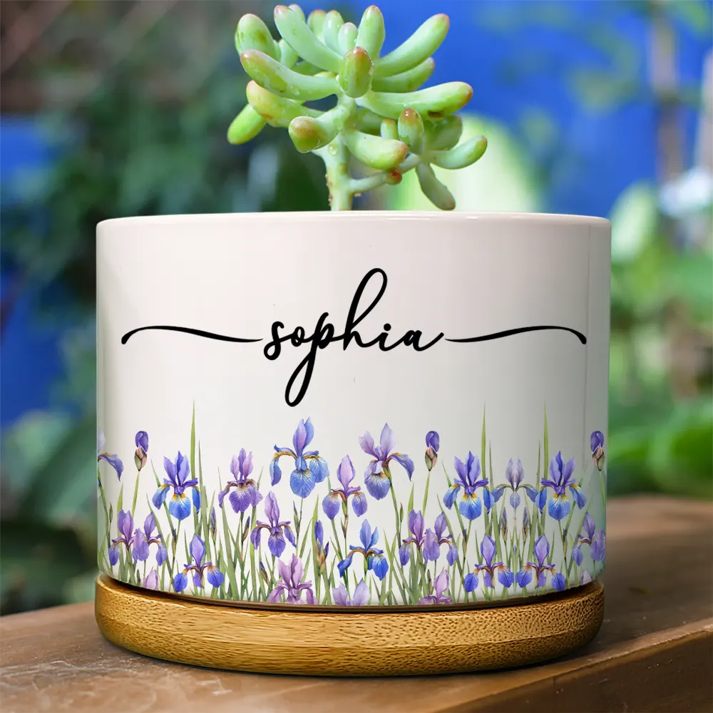 Birth Month Flower Watercolor Blooming In Love - Personalized Plant Pot