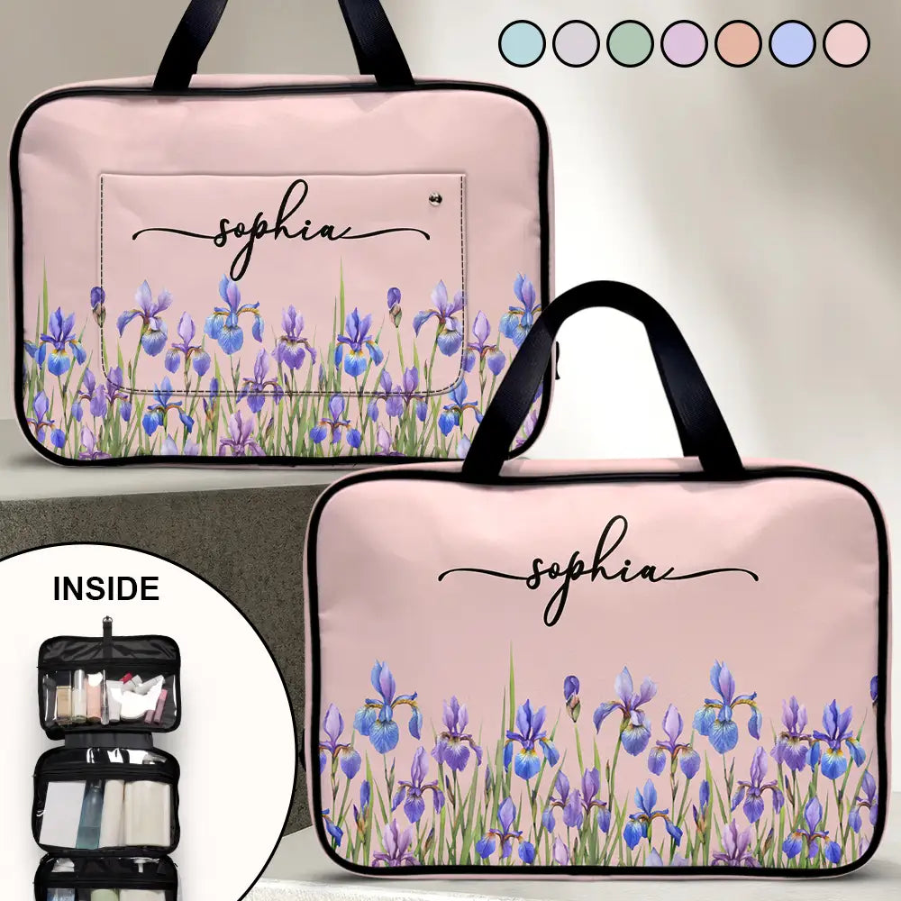 Gift For Yourself,Gift For Women,Happy - Birth Month Flower Watercolor Blooming In Love - Personalized Toiletry Bag