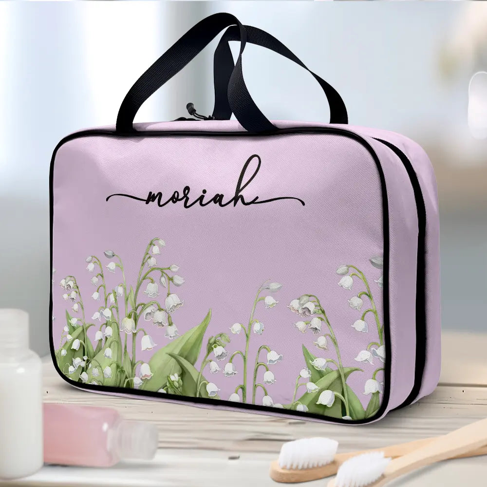 Gift For Yourself,Gift For Women,Happy - Birth Month Flower Watercolor Blooming In Love - Personalized Toiletry Bag