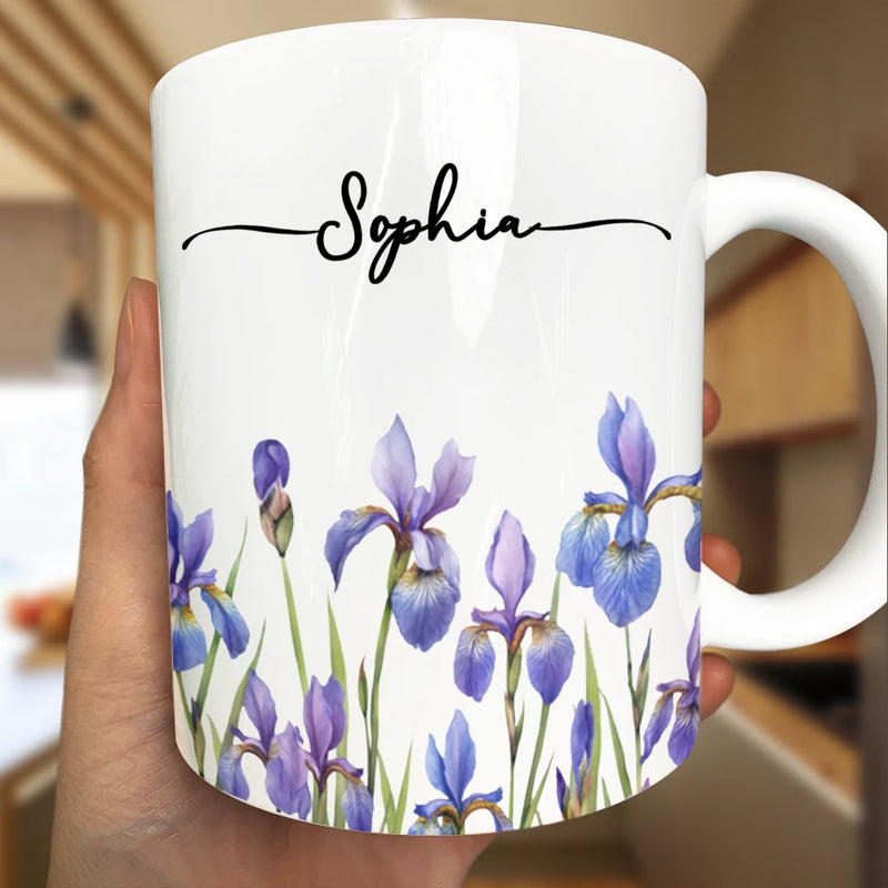 Gift For Yourself, Gift For Women, Happy - Birth Month Flower Watercolor Blooming In Love - Personalized White Edge-to-Edge Mug