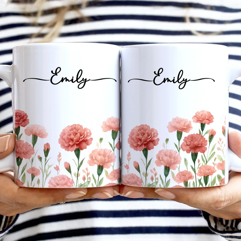Gift For Yourself, Gift For Women, Happy - Birth Month Flower Watercolor Blooming In Love - Personalized White Edge-to-Edge Mug