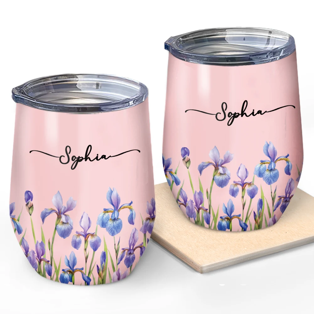 Birth Month Flower Watercolor Blooming In Love - Personalized Wine Tumbler