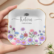 Gift For Yourself, Gift For Women, Gift For Daughter, Gift For Bestie, Graduation, Happy - Birth Month Flower Watercolor Blooming In Love Graduation - Personalized Ring Dish