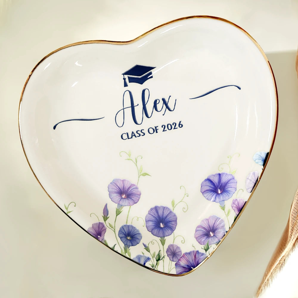 Gift For Yourself, Gift For Women, Gift For Daughter, Gift For Bestie, Graduation, Happy - Birth Month Flower Watercolor Blooming In Love Graduation - Personalized Ring Dish