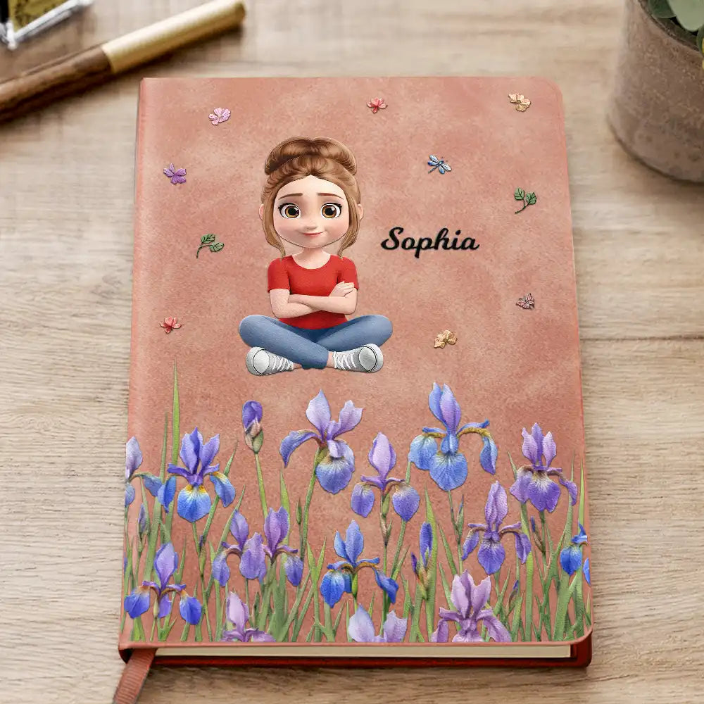 Birth Month Flower Watercolor Woman Kid Girl - Personalized Leather Journal