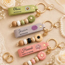 Sentimental,Wedding,Icon - Birth Month Flower Wedding Gifts - Personalized Leather Beaded Keychain