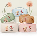 Gift For Wife,Gift For Girlfriend,Gift For Bestie,Gift For Yourself - Birth Month Flower With Name Fancy Girl Woman - Personalized Leather Makeup Bag