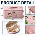 Gift For Wife,Gift For Girlfriend,Gift For Bestie,Gift For Yourself - Birth Month Flower With Name Fancy Girl Woman - Personalized Leather Makeup Bag