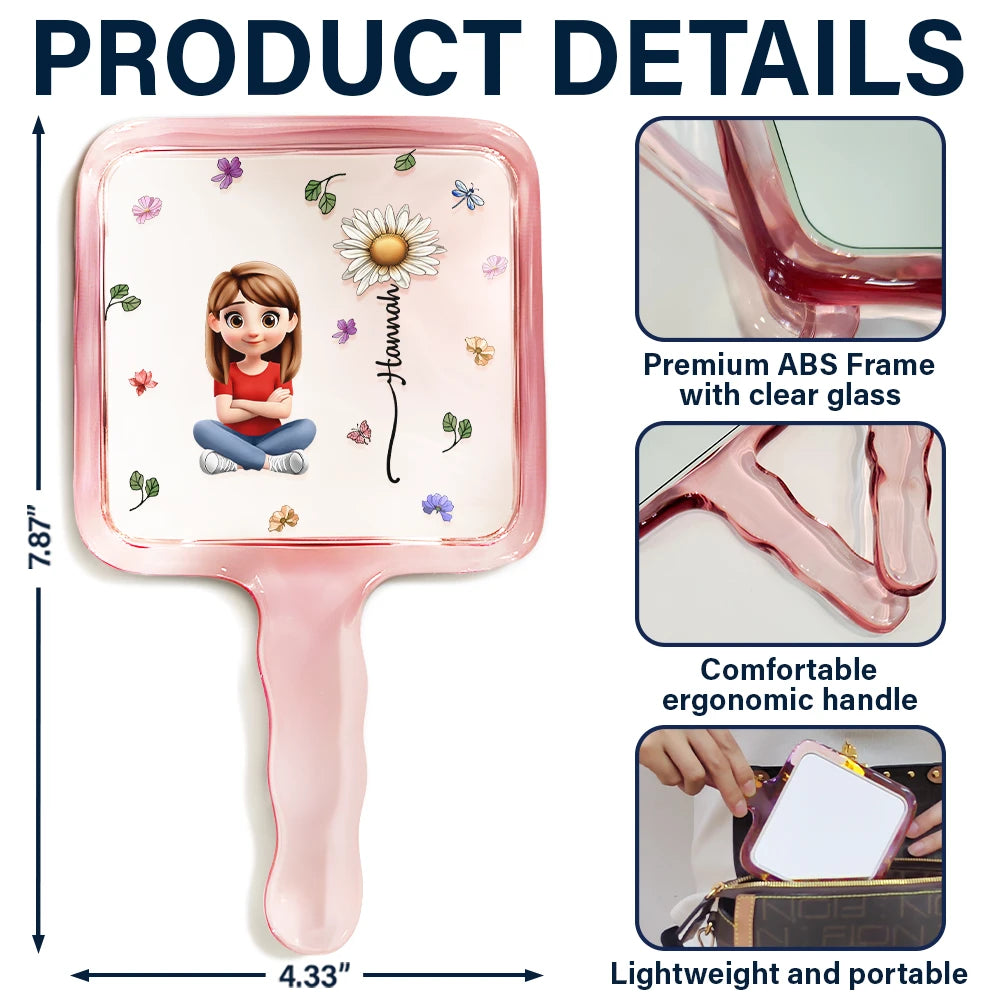 Gift For Yourself,Gift For Women,Happy,Gift For Daughter,Gift For Bestie,Gift For Sisters - Birth Month Flower Woman Kid Girl - Personalized Handheld Mirror