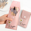 Gift For Yourself,Gift For Women,Gift For Mother,Happy - Birth Month Flower & Name - Personalized Makeup Brush Bag Set