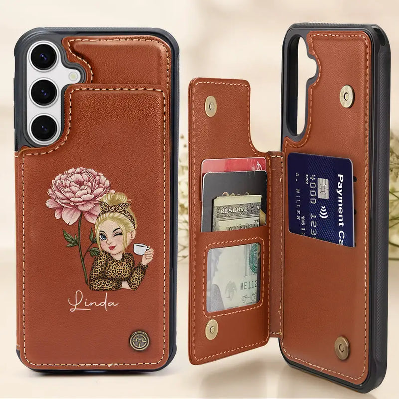 Happy,Gift For Yourself,Gift For Wife,Gift For Women,Gift For Grandma - Birth Month Flowers Bloom Where You're Planted Women - Personalized Leather Flip Wallet Phone Case